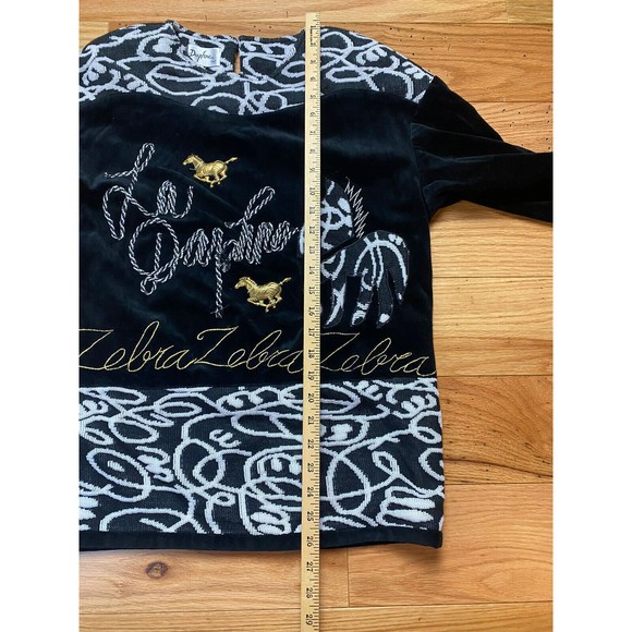 Vintage La Daphne Italian Sweater. Italy Size 36. Black Zebra Velour Velvet Gold - Picture 13 of 16